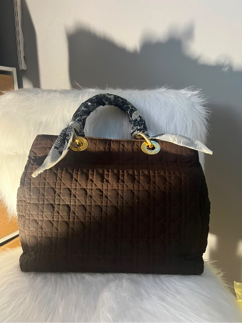 Vintage Lady Dior Quilted Black Satchel with Gold Accent Charms - Picture 2 of 16